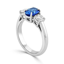Ceylon Sapphire and Diamond Three Stone Ring