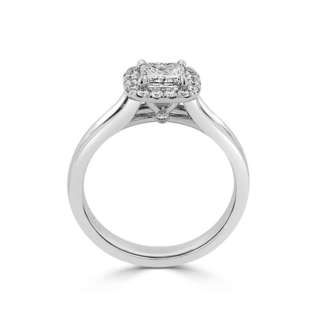 Princess cut halo diamond engagement ring