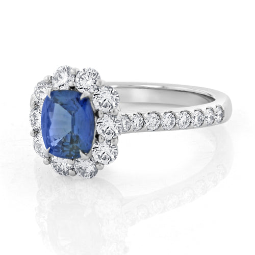 Blue Ceylon Sapphire and Diamond Cluster Ring