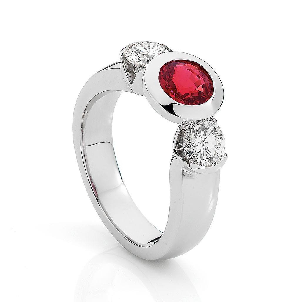 Three-Stone Ruby and Diamond Ring